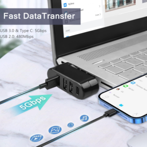 موزع USB Hub بـ4 منافذ USB 3.0 وType-C قابل للدوران لأجهزة اللابتوب والكمبيوتر
